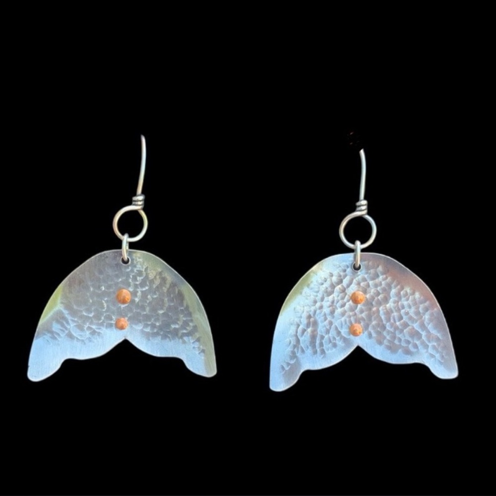 Mermaid Spoon Earrings Vintage Silver Artisan Sterling Ear Hooks Whale F…